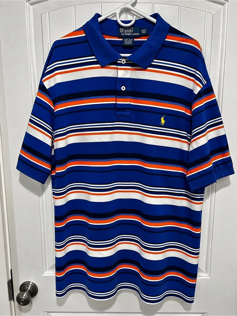 Polo Ralph Lauren Mens 2XLT Tall Striped Polo Shirt Blue Orange Pony
